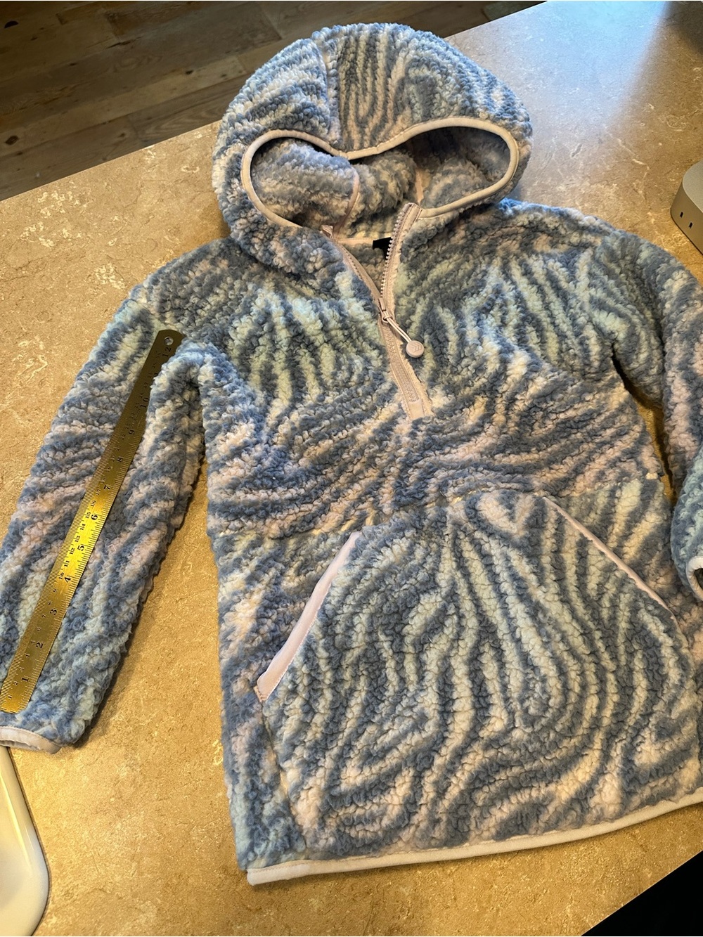 all in motion Plush Hooded Half-Zip Pullover - Light Blue & White Zebra